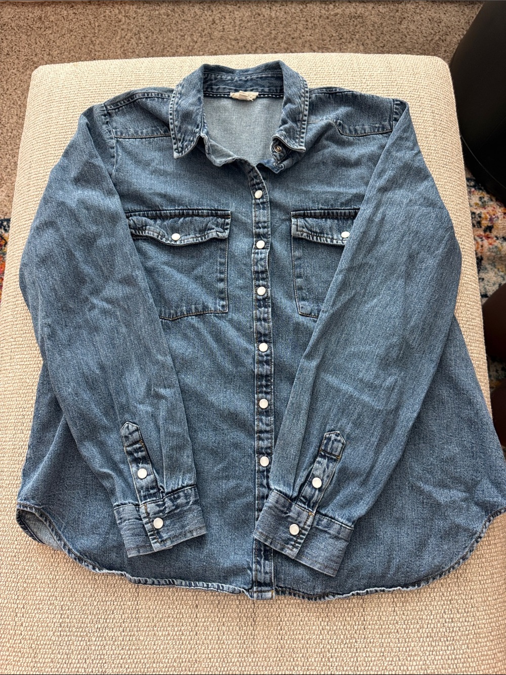 Pilcro Denim Shirt with Red Accents